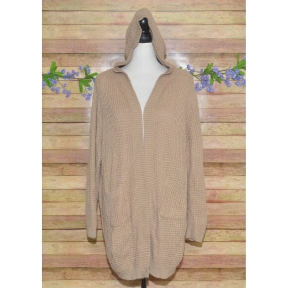 Soho Apparel Light Brown Open Front Hoodie Crochet Cardigan Sweater Size 2XL - Picture 5 of 15